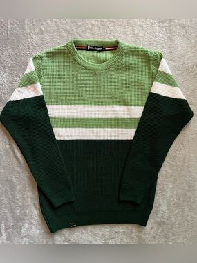 Green White Color Block Knit Sweater Size L